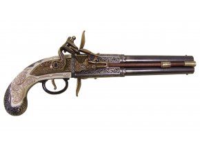 Replika pistole dvouhlavňová, křesadlová, W. Bailes, Anglie 1750