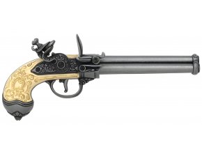 Replika pistole trojhlavňová, křesadlová, Lorenzoni, nikl, Itálie 1680