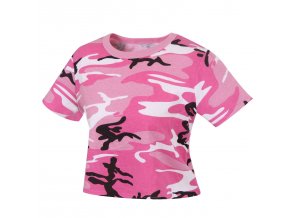 Triko dámské krátké CROP PINK CAMO