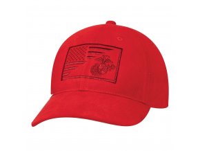 Čepice s vyšitým znakem USMC a US vlajky ČERVENÁ
