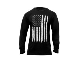 Triko BÍLÁ vlajka USA dlouhý rukáv ČERNÉ