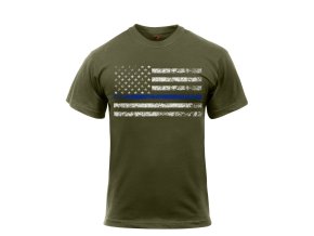 Triko THIN BLUE LINE US vlajka ZELENÉ