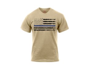 Triko THIN BLUE LINE US vlajka PÍSKOVÉ