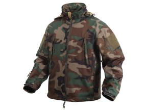 Bunda TACTICAL s kapucí softshell WOODLAND