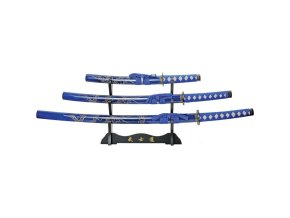 Katana DRAGON sada 3 kusy se stojánkem MODRÉ