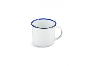 Hrnek 0,3 l průměr 8 cm smalt BÍLÝ modrý lem