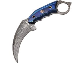 Nůž FH Karambit damašková ocel s pouzdrem MODRÝ