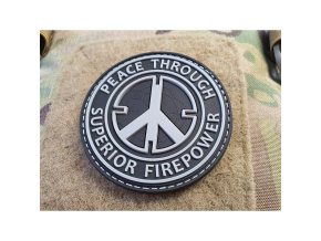 Nášivka PEACE THROUGH SUPERIOR FIREPOWER plast velcro SWAT