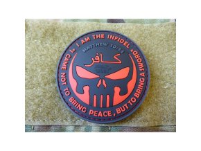 Nášivka INFIDEL PUNISHER plast ČERNÁ/ČERVENÁ