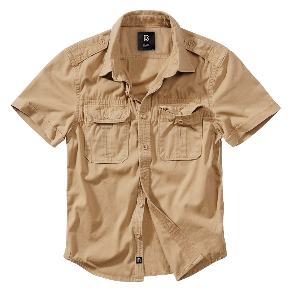 Košile styl VINTAGE krátký rukáv CAMEL PÍSKOVÁ Velikost: 4XL