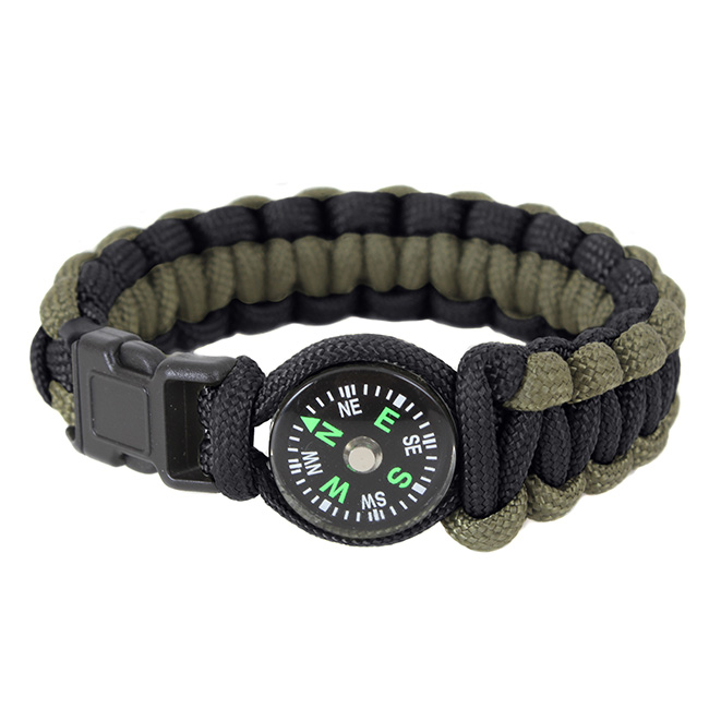 Náramek SURVIVAL PARACORD s kompasem ZELENO-ČERNÝ Velikost: 7