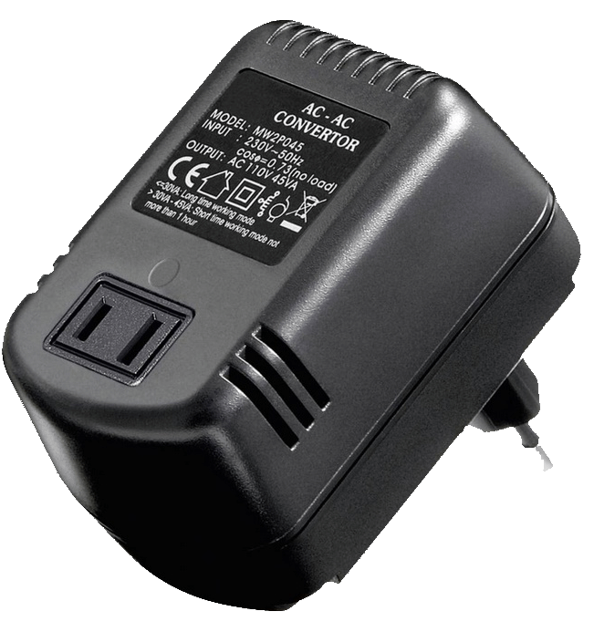 Adaptér měnič napětí 230V/110V pro spotřebiče USA do 45W Minwa MW2P045