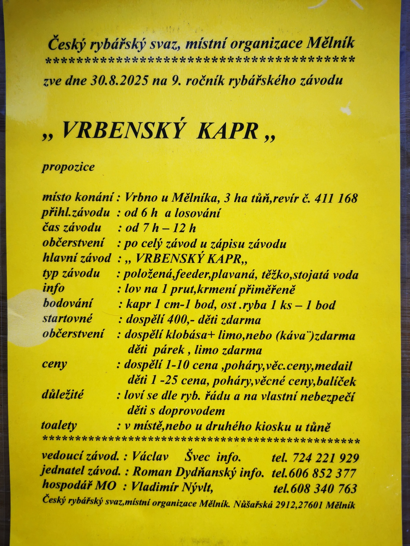 Rybářské závody VRBENSKÝ KAPR