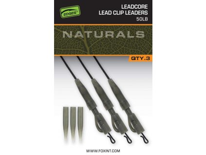 Fox Montáž Edges Naturals Leadcore Power Grip Lead Clip Leaders 3ks 50lb