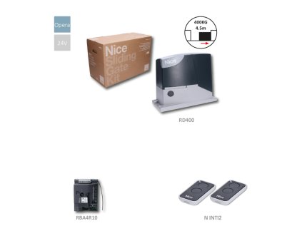 ROAD400KIT sada pohonu pro posuvné brány do 400kg, 24V, 210W, 300N, 1x el.RBA4R10 s vestavěným přijímačem, 2x FLO2RE
