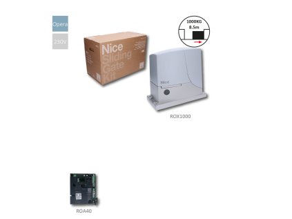 ROX1000 pohon pro posuvnou bránu do 1000 kg, 1x ROX1000 (230V, 350W, 800N), 1x ROA40R10 se zabudovaným přijímačem