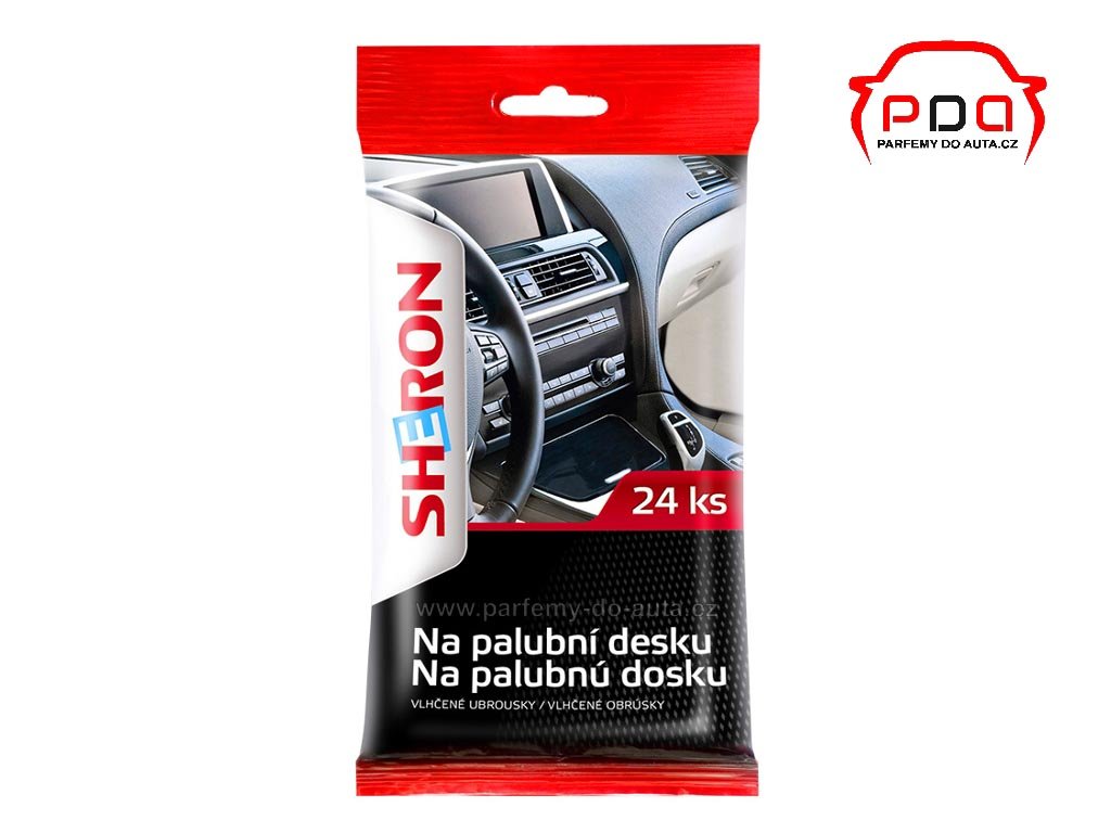 Vlhčené ubrousky na palubní desku automobilu a interiérové plasty SHERON 24ks