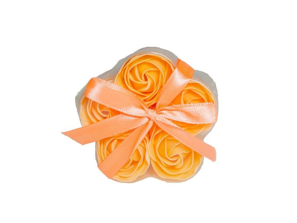 Mýdlové květy růže 5x3g v krabičce ve tvaru květiny oranžová