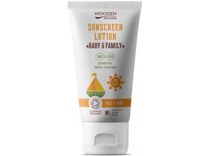 WoodenSpoon opalovací tělové mléko v tubě Baby & Family SPF30 150 ml