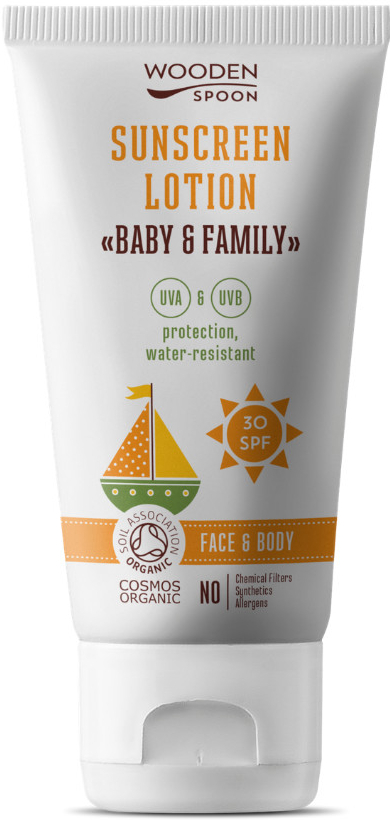 WoodenSpoon opalovací tělové mléko v tubě Baby & Family SPF30 150 ml