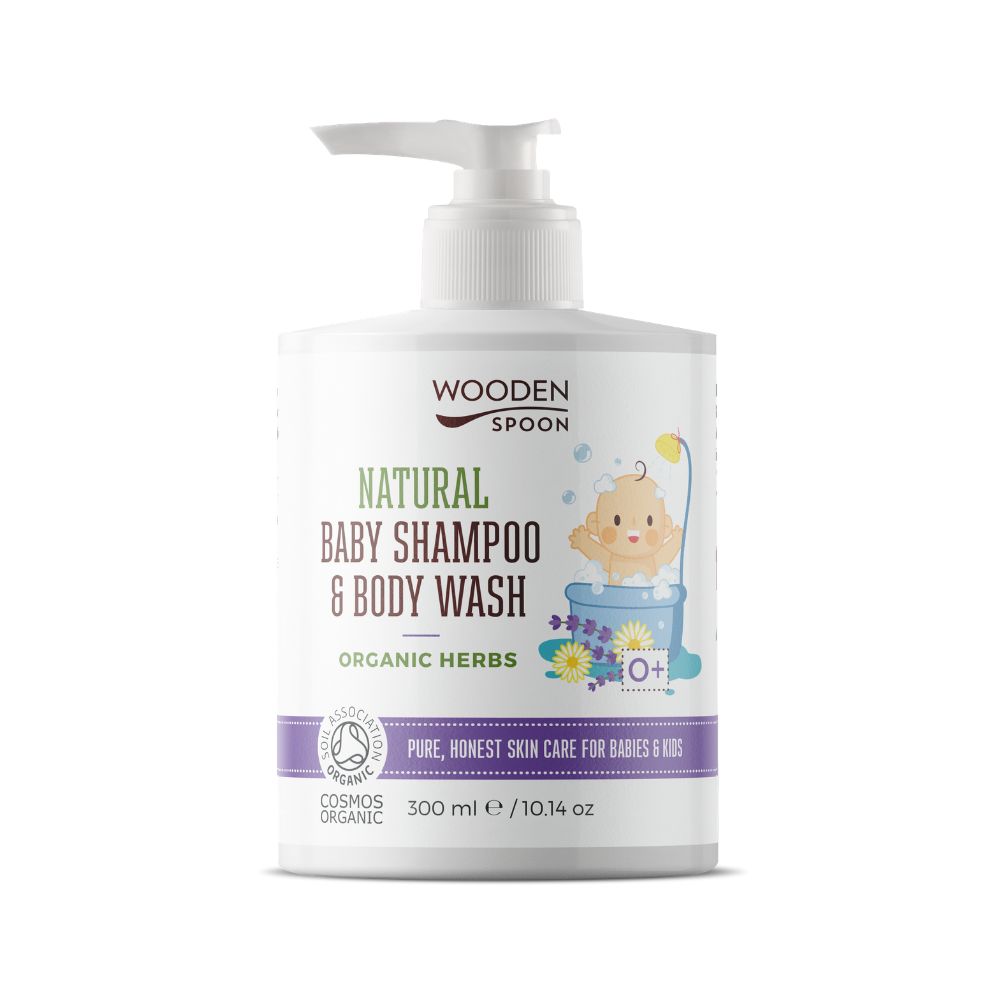 WoodenSpoon Wooden Spoon dětský sprchový gel a šampon na vlasy 2v1 s bylinkami BIO 300 ml