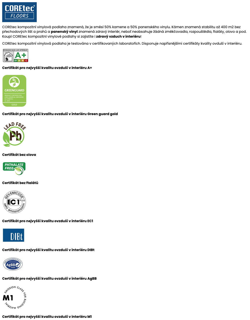 Zdravý interiér. Díky COREtec kompozitní vinylové podlaze máte zdravý vzduch v interiéru. Jak je to možné?