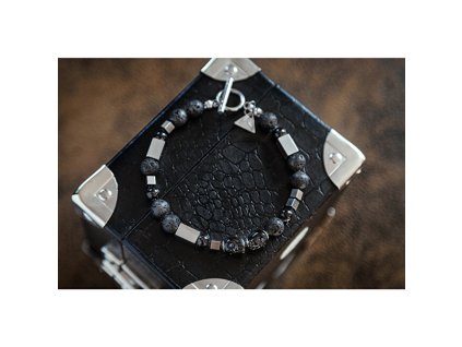 Pánský náramek Cryptic Darkness s perlami Lampglas a lávovým kamenem BFM11