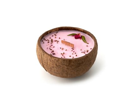 Svíčka v kokosu - vůně Švestka, růže & pačuli 350 ml