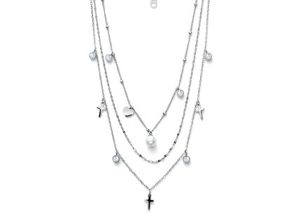Trojitý ocelový náhrdelník s perličkami Prayer 12261