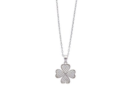 Stříbrný náhrdelník pro štěstí Čtyřlístek Karma 61282 (řetízek, přívěsek)