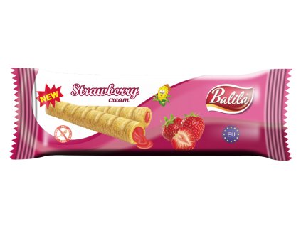 Kukuřičné trubičky plněné krémem s jahodovou příchutí bez lepku - Balila 18g