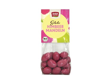 Mandle v mléčné a bílé čokoládě s malinami 100 g BIO ROSENGARTEN