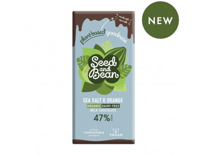 Seed &Bean BIO Rostlinná "mléčná" čokoláda Pomeranč a mořská sůl 75g