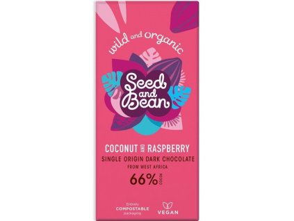 Seed & Bean - Hořká BIO čokoláda Malina a Kokos 75g
