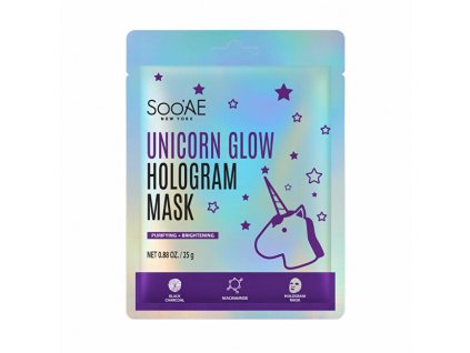 Čisticí a rozjasňující plátýnková maska Unicorn Glow (Hologram Mask) 25 g
