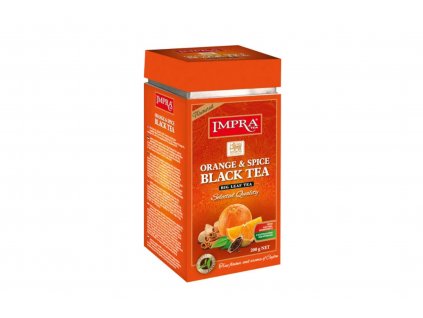 Čaj černý s příchutí pomeranče a koření sypaný - Impra tea 200g - plechová dóza