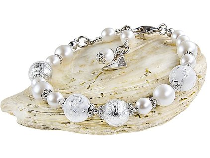 Elegantní náramek White Romance s perlami Lampglas s ryzím stříbrem BV1