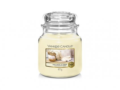 Aromatická svíčka Classic střední Soft Wool & Amber 411 g