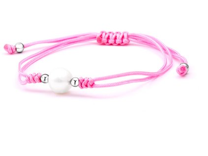 Šňůrkový růžový kabala náramek s pravou perlou AGB540