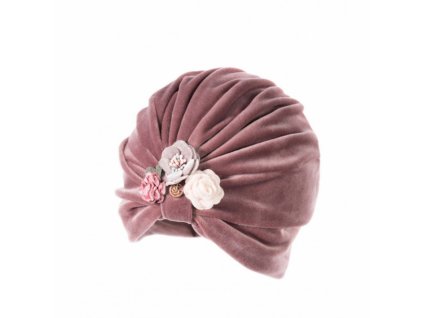 detsky sametovy turbanek vichy floral jamiks powder pink velvet