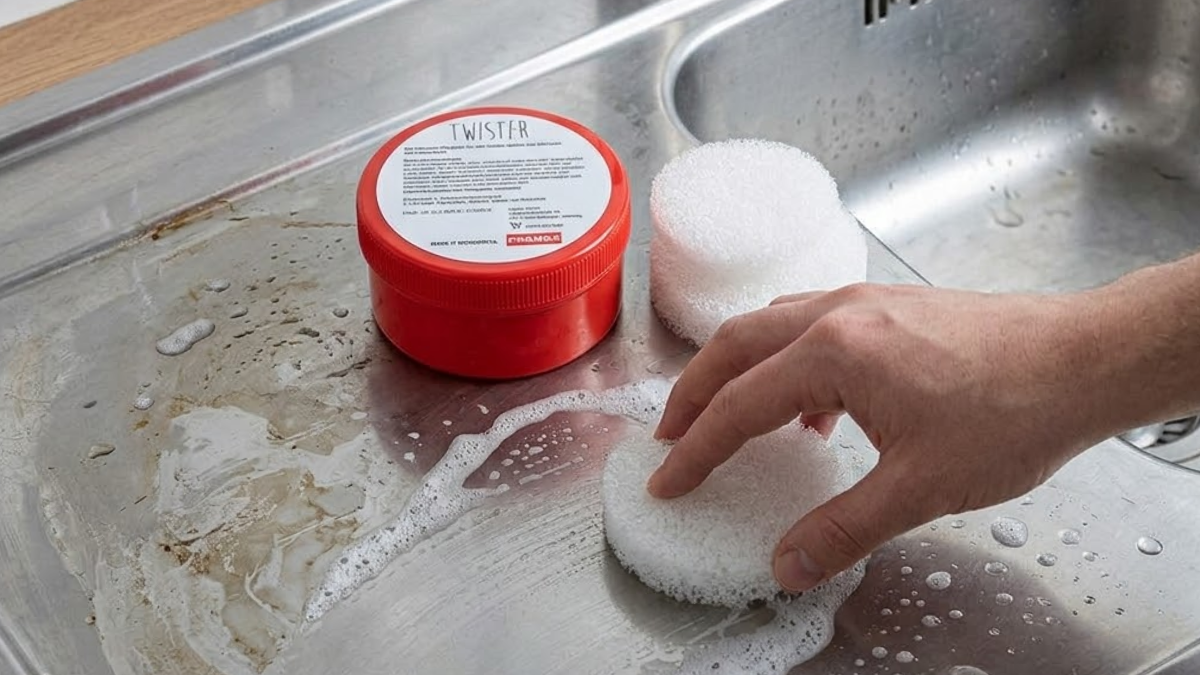 Čištění nerezového dřezu speciální pastou