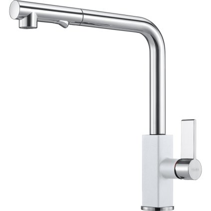 Franke S vyt. koncovkou, S regulací Sprcha/Proud Chrom/Fragranit Bílá-led dřezová baterie FG 0392 MARIS