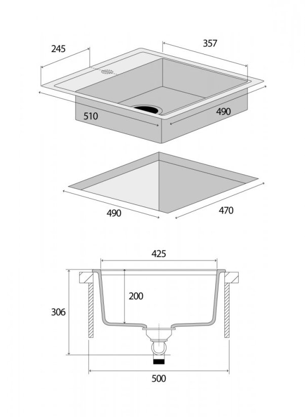 Concept   DG00C50BC Granitový dřez bez odkapu Cubis