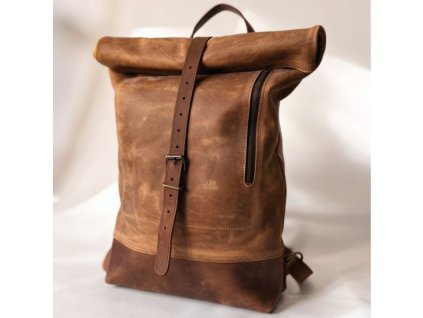 Kožený městský batoh rolltop hnědý