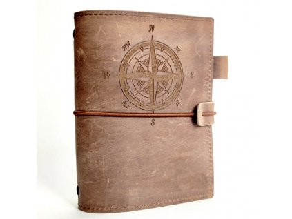 Kožený Zápisník Business Pro A6 s Kompasem - Cestovatelský zápisník - kožený diář - midori