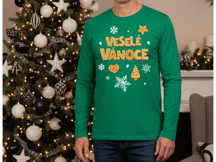 Perníčkový nápis - pánské tričko zelené DLOUHÝ ruk. vel. L