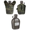 US-Style 1-Liter-Mil-Tec-Plastikfeldflasche mit Abdeckung, Woodland-Camouflage