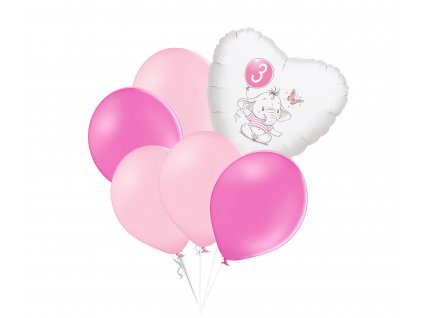10084 set 3 narozeniny ruzovy slon srdce foliovy balonek balonky cz