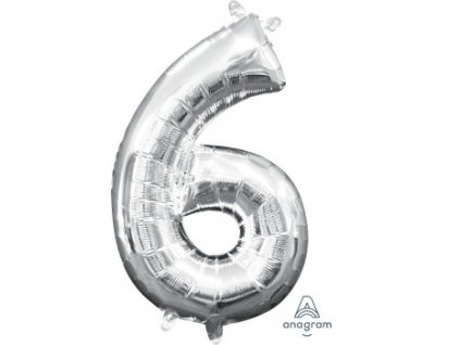 Balónek fóliový narozeniny číslo 6 stříbrný 35cm