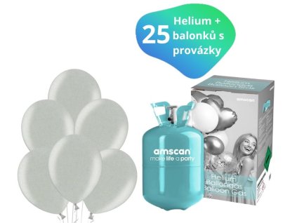 helium sada stribrne metalicke balonky 25 ks